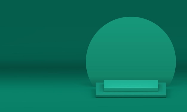 El pedestal verde del podio con el fondo de la pared del círculo para el producto muestra una ilustración vectorial realista