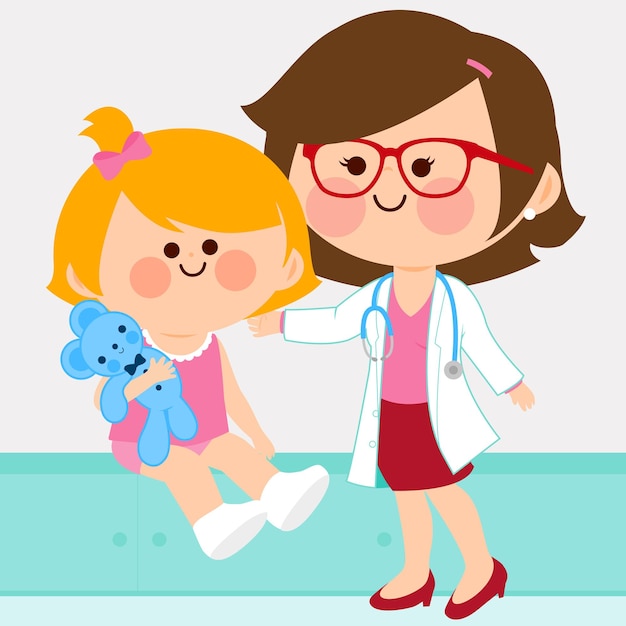 Un pediatra examinando a una niña pequeña un médico en el hospital tratando a un niño enfermo