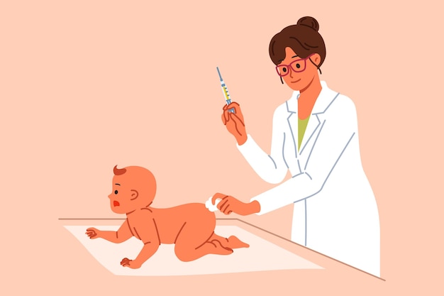Una pediatra hace una inyección en el trasero del bebé para proteger preventivamente al recién nacido de los virus