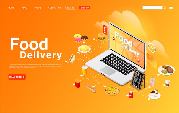 Pedido de comida en línea en el escritorio de la computadora