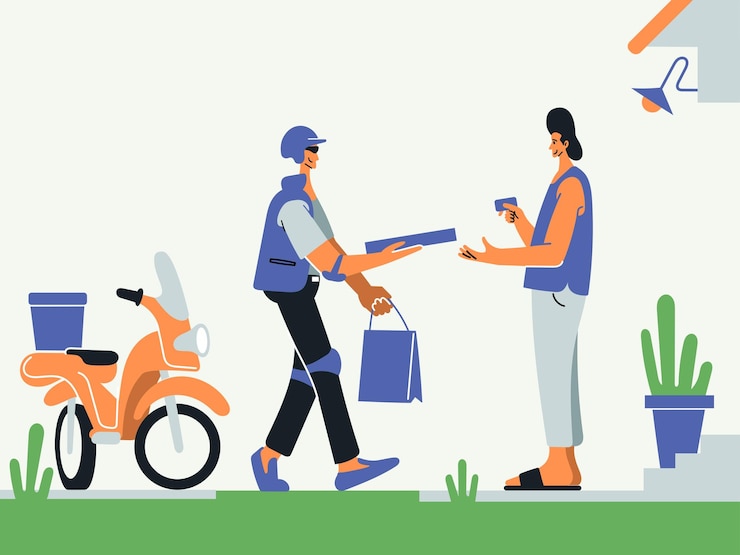 Vector pedido de entrega eficiente entregado a la puerta del cliente039