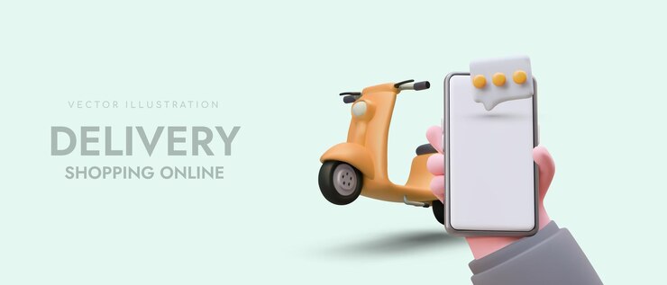 Vector pedido de entrega en línea solicitud para elegir el servicio de mensajería óptimo que recopila la calificación de las reseñas entrega en el hogar y en el trabajo publicidad en color de los servicios de transporte