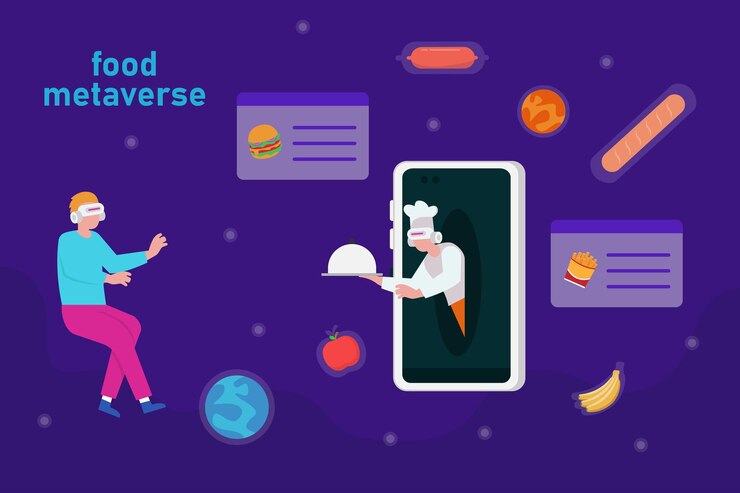 Vector pedidos de restaurantes en línea de food metaverse