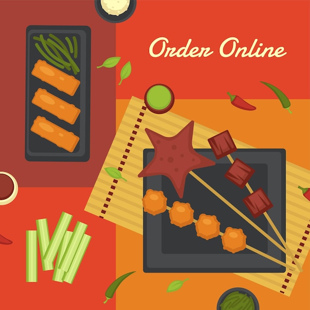 Pedir comida china comida asiática en línea vector