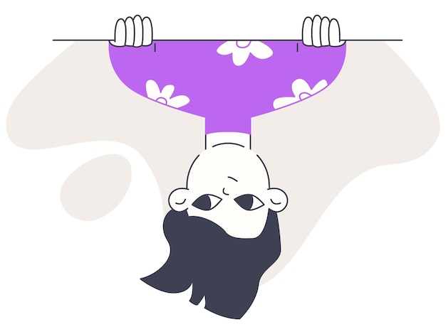 Peeping espiando niña linda niña curiosa mirando desde el techo ilustración vectorial plana