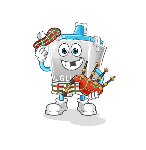 Pegamento escocés con vector de gaitas. personaje animado
