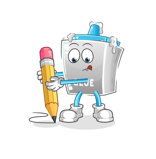 Vector pegamento escribir con lápiz. vector de mascota de dibujos animados