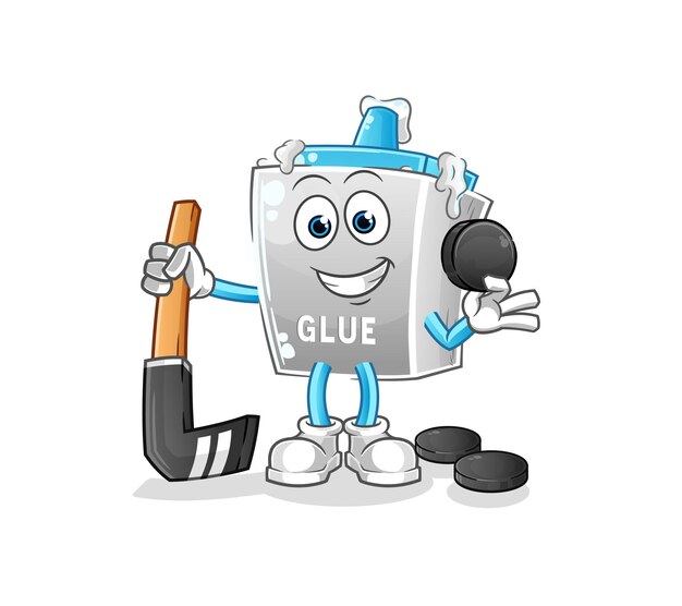 Pegamento jugando al personaje de dibujos animados de vector de hockey