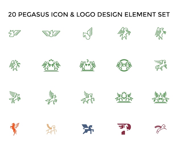 Pegasus Icon Logo Design Set