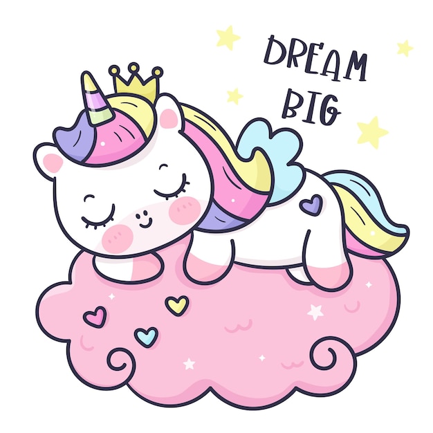 Vector pegasus unicorn dormir en nube animal kawaii