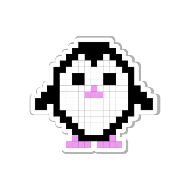 Pegatilla de píxeles para imprimir en diferentes productos de las redes sociales Pingüino lindo aislado sobre fondo blanco