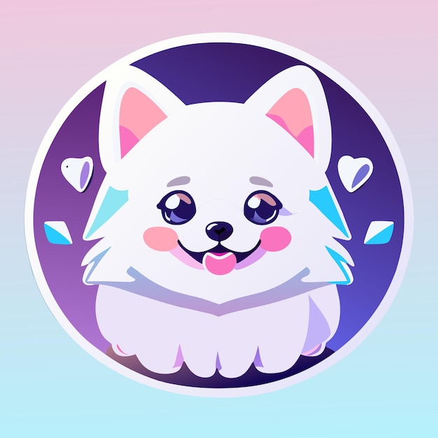 Vector pegatina un adorable lindo pomeranian blanco