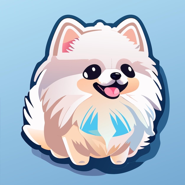 Vector pegatina un adorable lindo pomeranian blanco