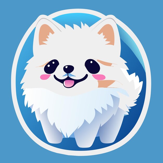 Vector pegatina un adorable lindo pomeranian blanco