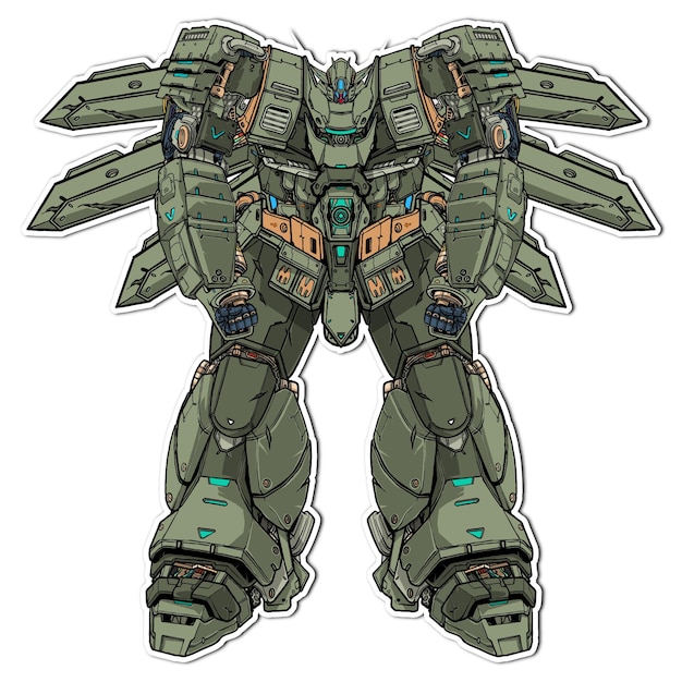 Pegatina alas mecha robot cuerpo pierna arma ilustración vector premium