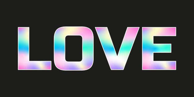Pegatina de amor holográfica para el día de San Valentín. Etiqueta de holograma de diferentes formas. Etiqueta engomada del vector