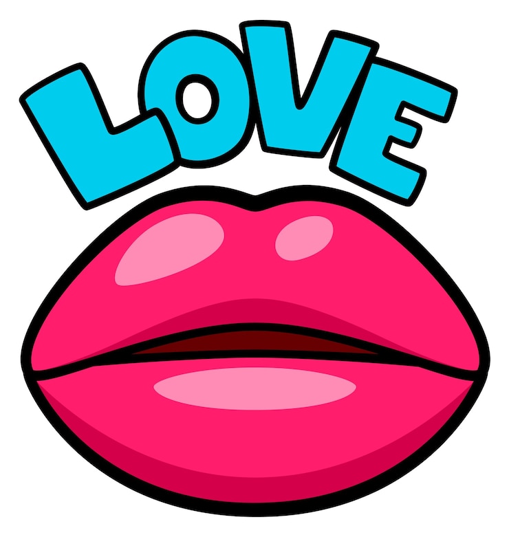Vector pegatina de amor con labios de mujer beso femenino romántico