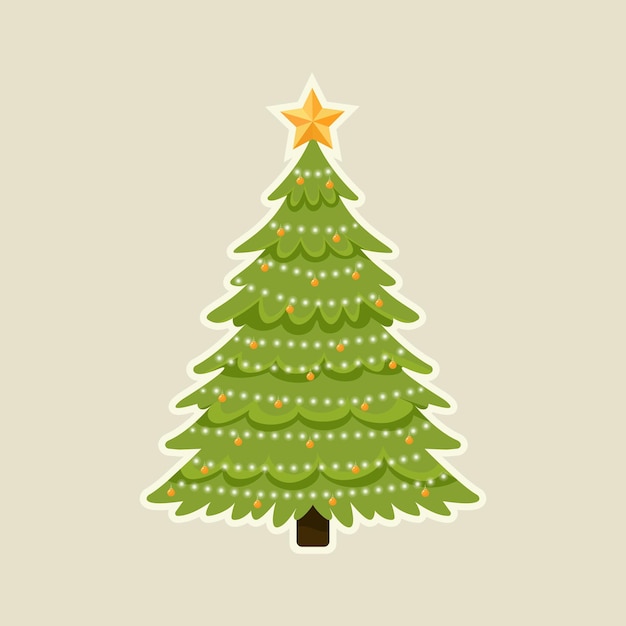 pegatina de árbol de Navidad ilustración plana aislada