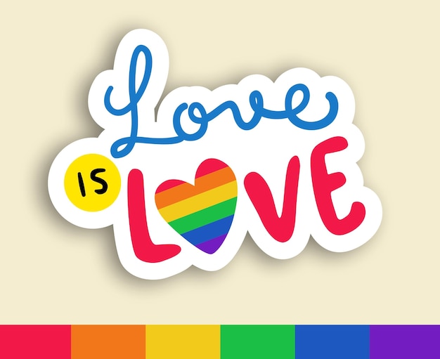 Una pegatina de arco iris de colores que dice que el amor es amor