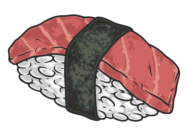 La pegatina de atún de sushi es vintage y colorida.