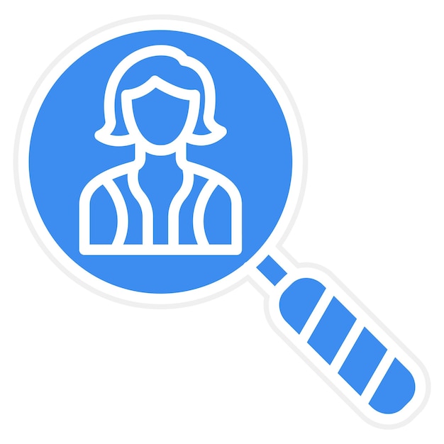 una pegatina azul y blanca con una mujer en un sombrero azul y un fondo blanco