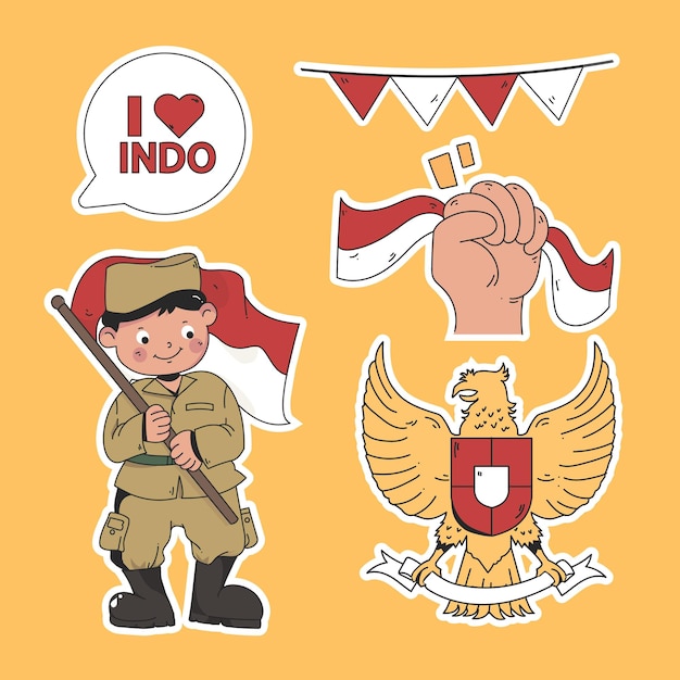 Vector pegatina celebración del día de la independencia de indonesia