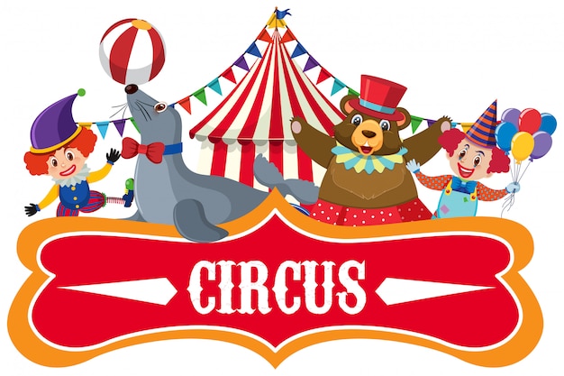 Pegatina para circo con muchos animales