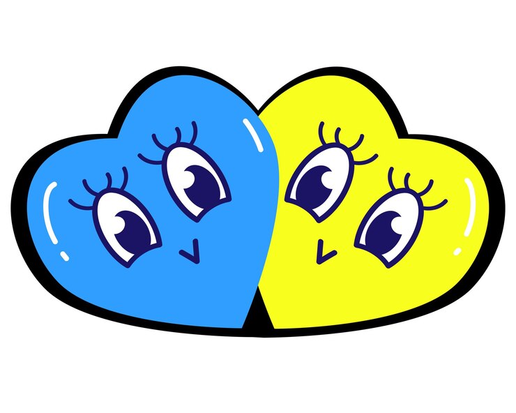 Vector pegatina con corazones azulamarillos