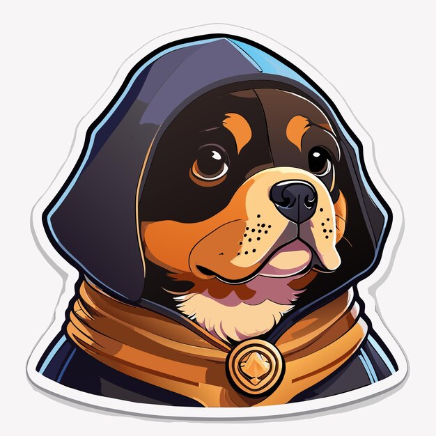 Vector pegatina de dibujos animados de alta calidad lindo estilo vermeer de fondo blanco rottweiler