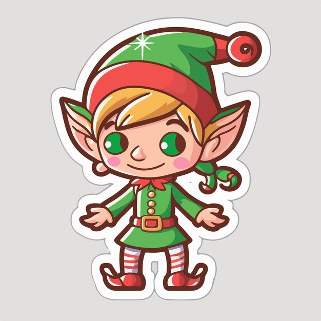 Vector pegatina de dibujos animados de duende navideño decoración de pegatinas de elfo de navidad multicolor