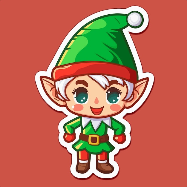 Vector pegatina de dibujos animados de elfo de navidad pegatinas de elfo de santa de navidad con adorno vacaciones de invierno