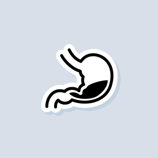 Pegatina de dolor de estómago. Icono de estómago sano. Vector sobre fondo aislado. EPS 10.