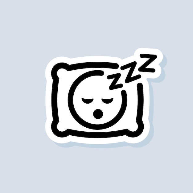 Pegatina para dormir, logo, icono. Vector. Almohada. Dormir. Una imagen de una persona que tiene un sueño de ensueño en la cama sobre una almohada con un sonido de sueño. Descanso, relajación, restauración. Eps vectoriales 10