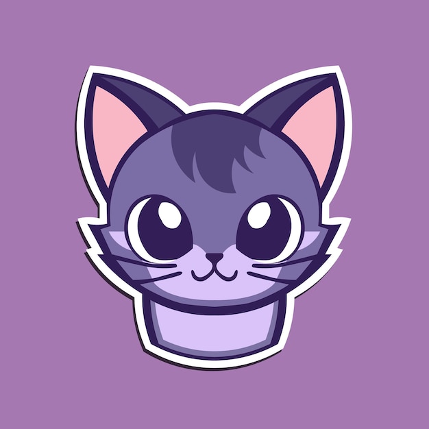 Pegatina de un gato con fondo morado