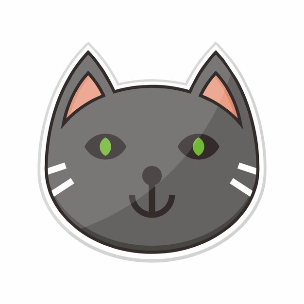 Vector una pegatina de un gato con ojos verdes y ojos rosas.