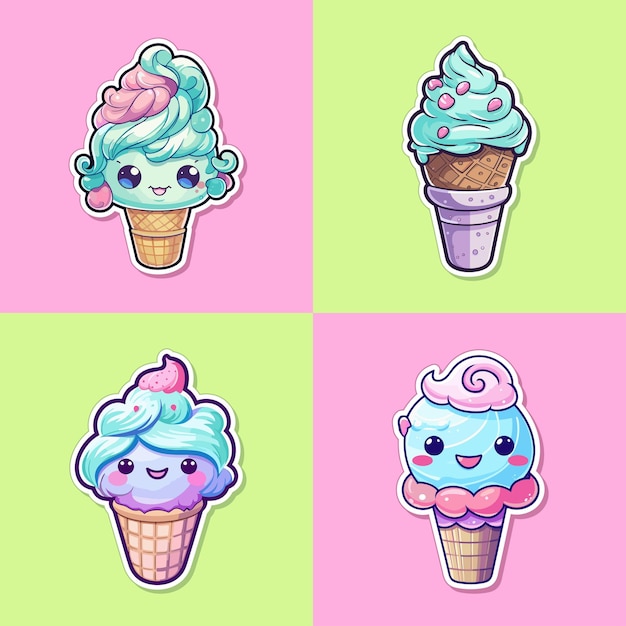 pegatina de helado de menta colores fríos colección de ilustraciones de imágenes prediseñadas kawaii