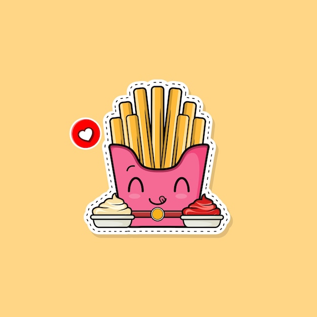 Vector pegatina ilustración de papas fritas. aislado concepto de icono de comida rápida. estilo de dibujos animados plana