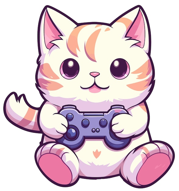 pegatina kawaii de un gato jugando