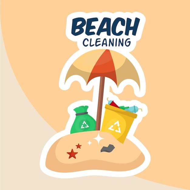 Una pegatina de limpieza de playas con un logotipo de limpieza de playas.