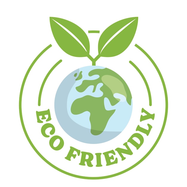 pegatina de logotipo ecológico con plantas que crecen en el planeta Tierra