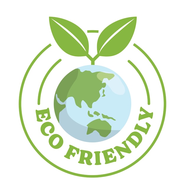 pegatina de logotipo ecológico con plantas que crecen en el planeta Tierra