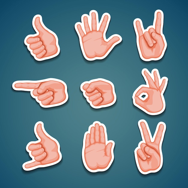 pegatina, manos, vector, icono, conjunto