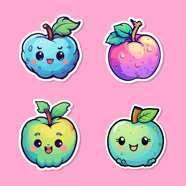 pegatina de manzana colores fríos kawaii clip art ilustración