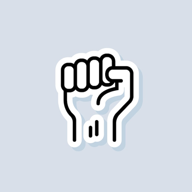Pegatina de motivación. Puño hacia arriba. Éxito, concepto de fuerza. Puño de la mano de un hombre. Protesta. Vector sobre fondo aislado. EPS 10.