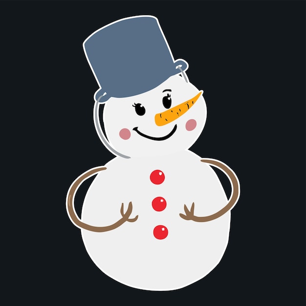 Pegatina muñeco de nieve con cubo y zanahoria. ilustración vectorial