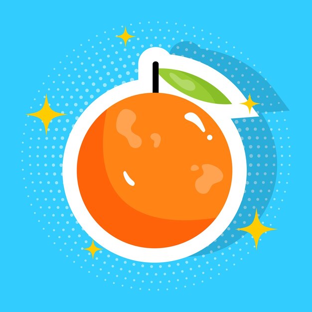 Pegatina naranja en estilo pop art, colores jugosos.