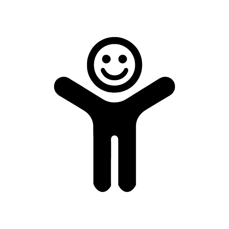 una pegatina negra con una cara sonriente en ella