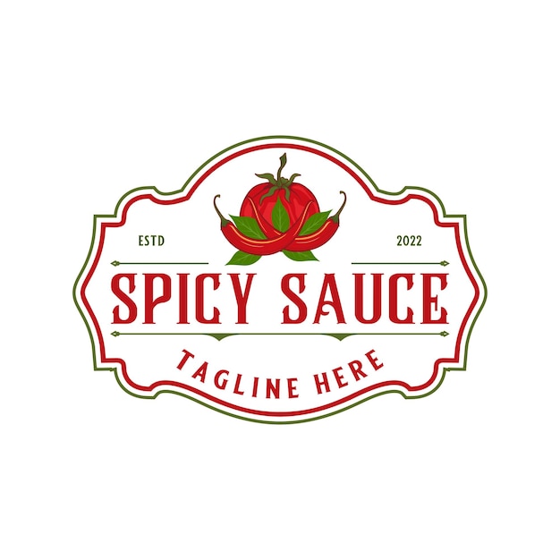 Pegatina o etiqueta con el logotipo de chile. concepto de chile y fuego para alimentos orgánicos, etiqueta de producto, salsa, chili fa