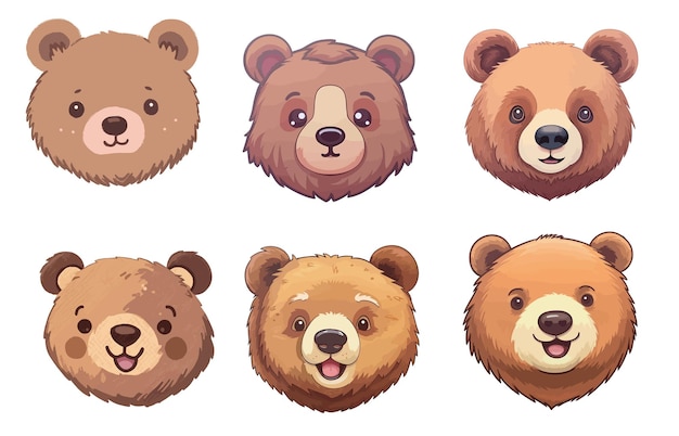 Vector pegatina de un oso pardo de dibujos animados al estilo de pasteles suaves y soñadores