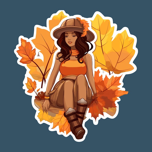 Vector pegatina de otoño con ilustración de dibujos animados de chica linda creada con tecnología de ia generativa